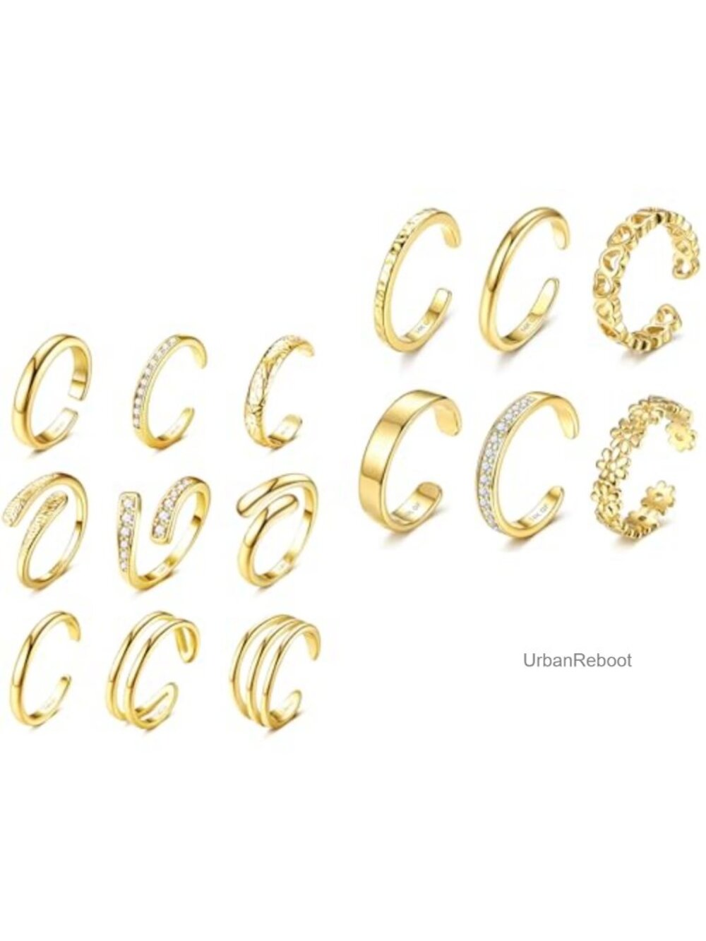14K Gold Filled Adjustable Toe Rings Set Simple CZ Hug Band Beach Foot Jewelry